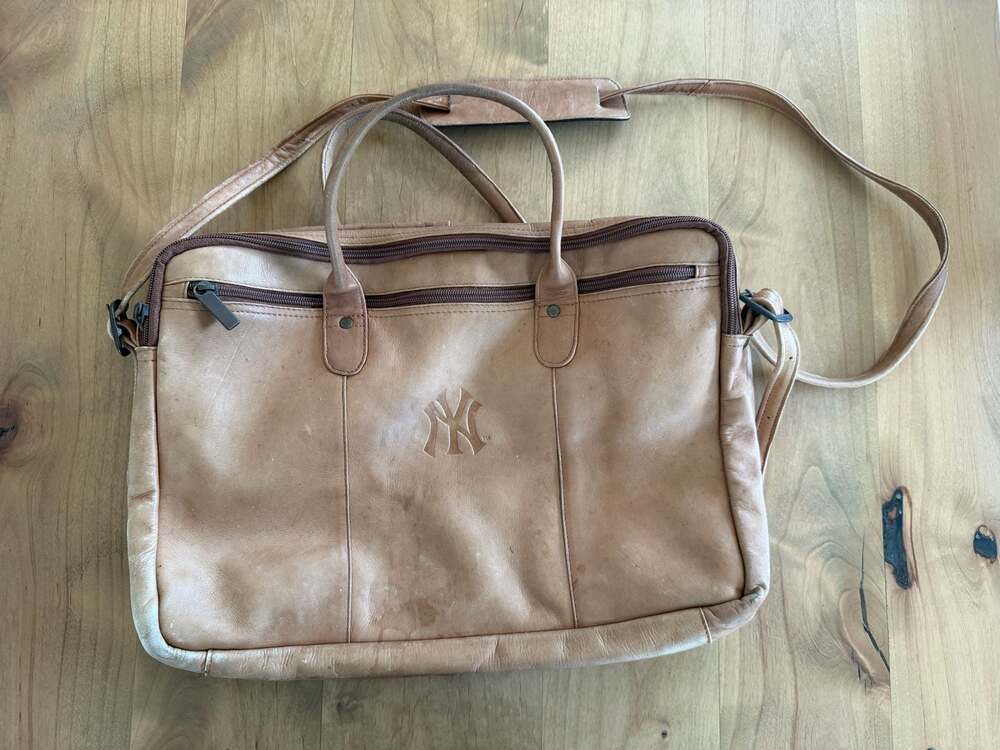 New York Yankees Debossed Leather Messenger Laptop Briefcase Bag